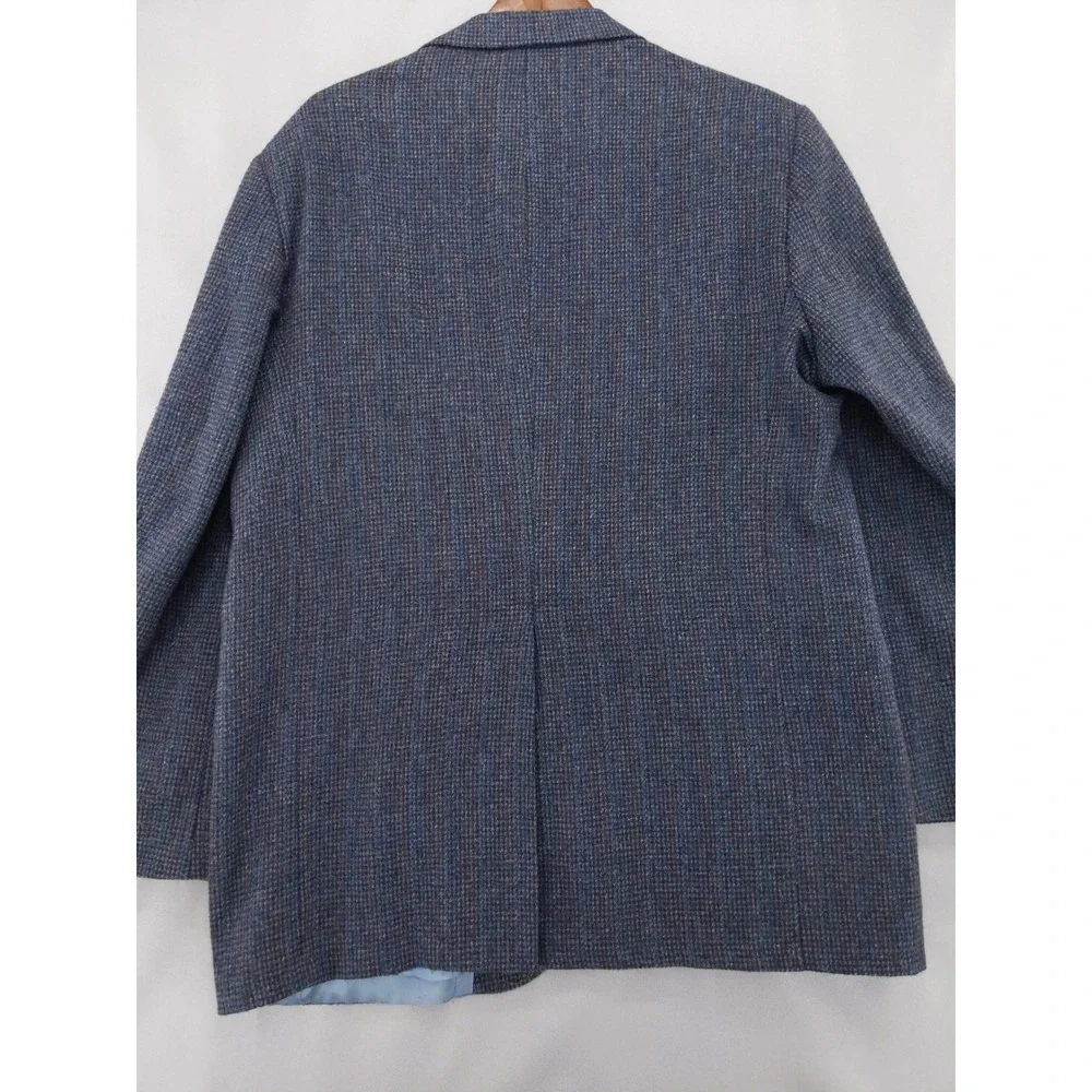 Vintage Wool Tweed Sport Coat Mens 44L Blue Brown Micro Check Two Button Blazer